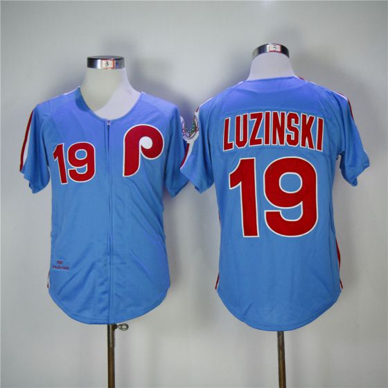 Men Philadelphia Phillies 19 Luzinski Blue 1980 Throwback Edition MLB Jerseys